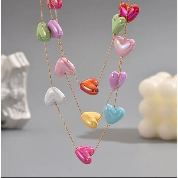 Colorful Heart Charm Multi Necklace - Picture 5 of 7
